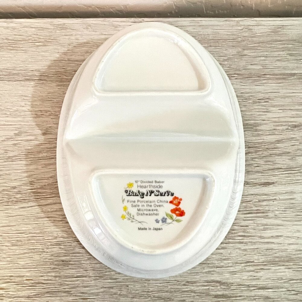 Hearthside Bake N Serve Dish Poppy Garden Divided Baker 10" White Flowers - Picture 8 of 9